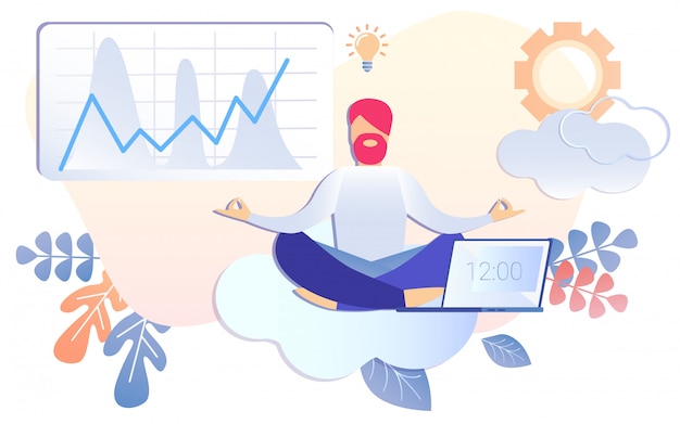 Premium Vector | Cartoon businessman meditating work break at noon
